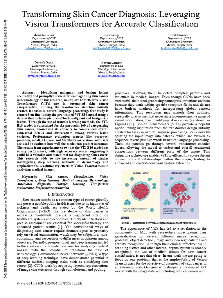 Transforming Skin Cancer Diagnosis Leveraging Vision Transformers For ...