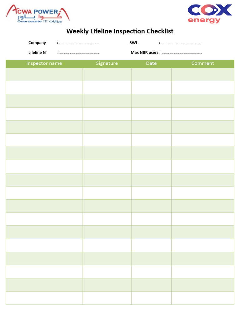 Weekly Lifeline Inspection Checklist | PDF