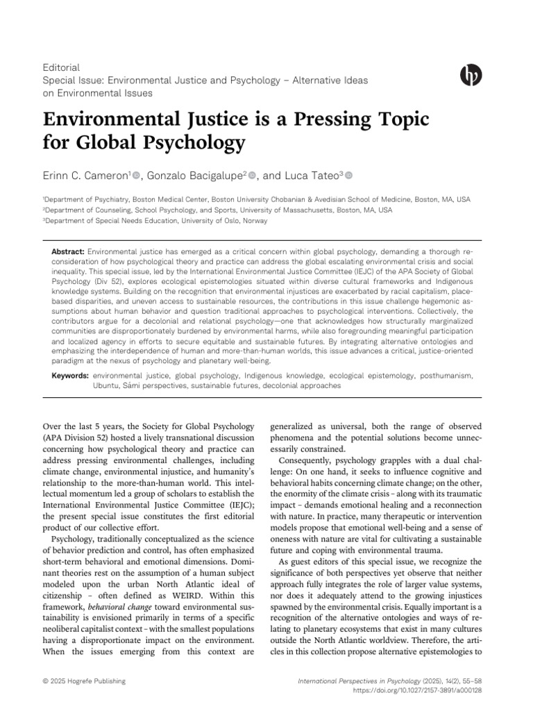 C Cameron Et Al 2025 Environmental Justice Is A Pressing Topic For ...