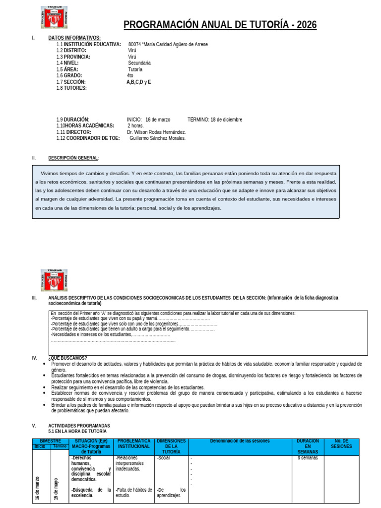 Modelo de Programacion de Tutoría | PDF