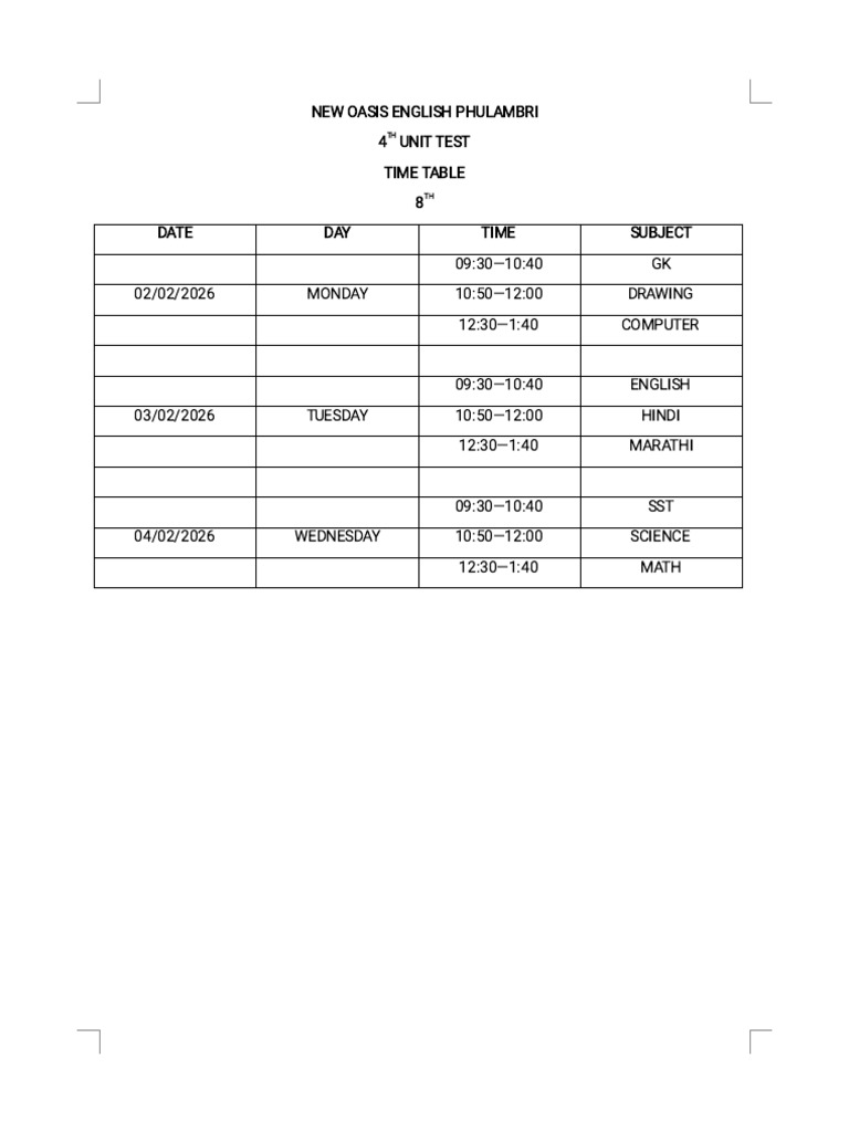 Class 8 Time Table | PDF
