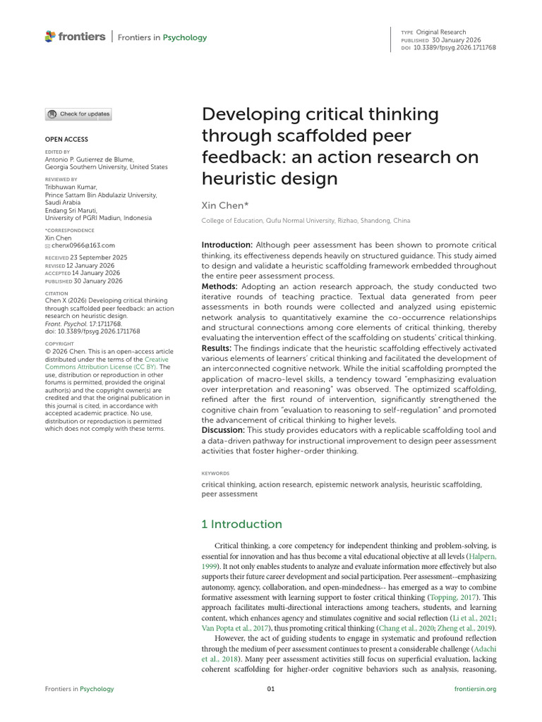 Developing Critical Thinking Through Scaffolded Peer Feedback: An ...