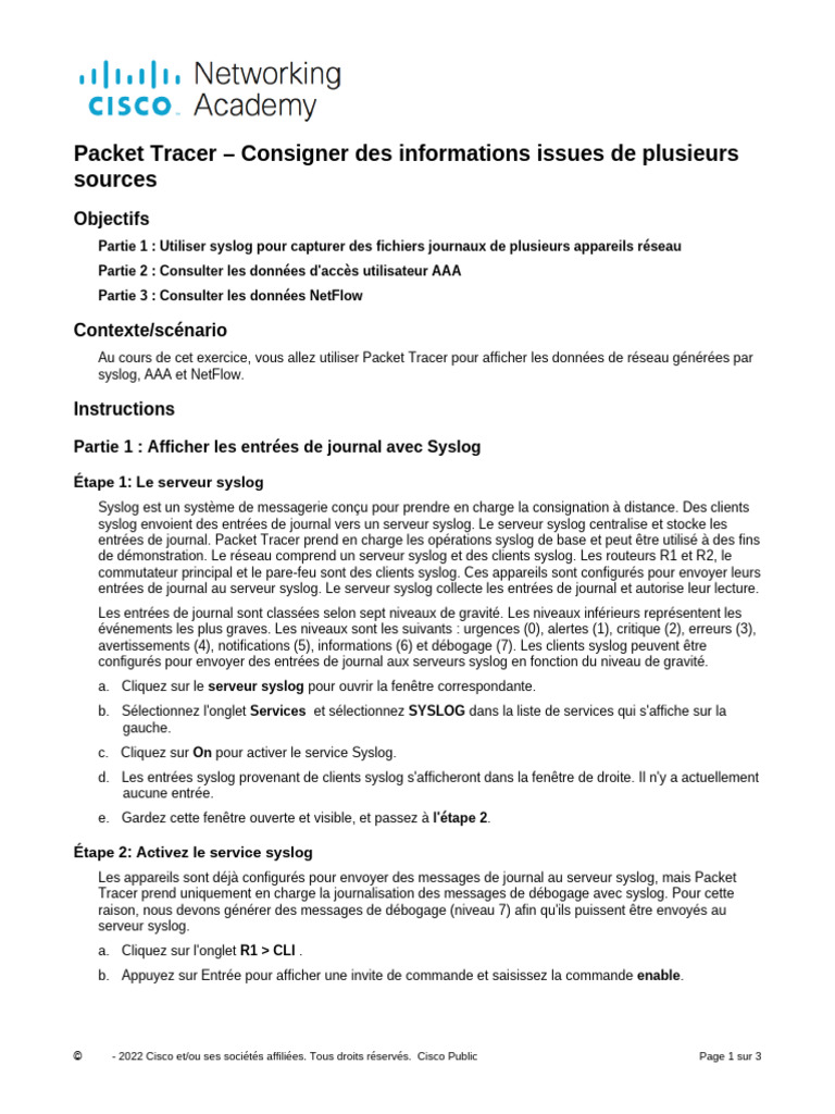 French 10 3 11 Packet Tracer Logging From Multiple Sources | PDF ...