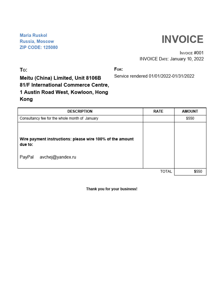 Invoice Maria Ruskol January | PDF