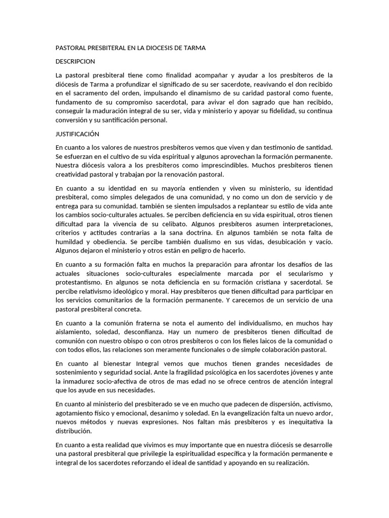 Pastoral Presbiteral en La Diocesis de Tarma | PDF | Sacerdote | obispo