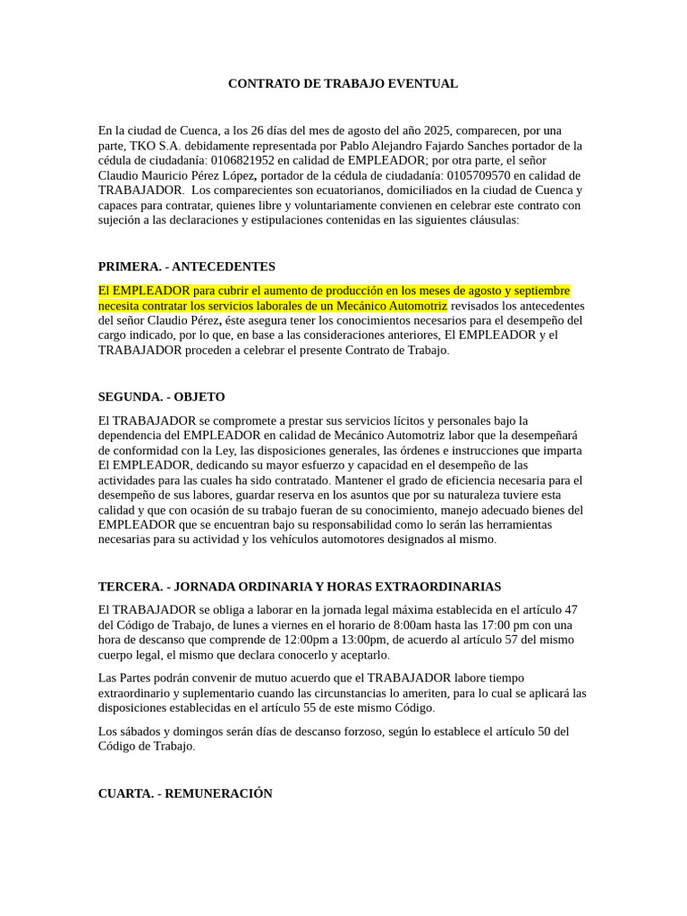 Contrato de Trabajo Eventual | PDF | Salario