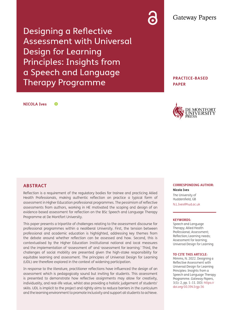 Designing A Reflective Assessment With Universal Design For Learning ...