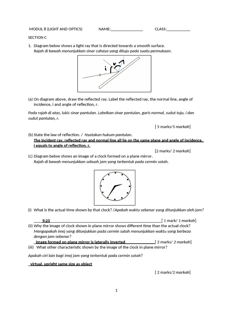 Answer MODUL 8 Section C | PDF | Reflection (Physics) | Mirror
