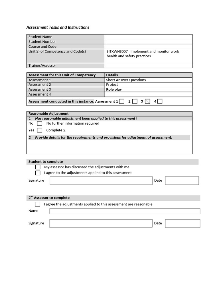 SITXWHS007 Role-Play - Instructions | PDF | Safety | Occupational ...