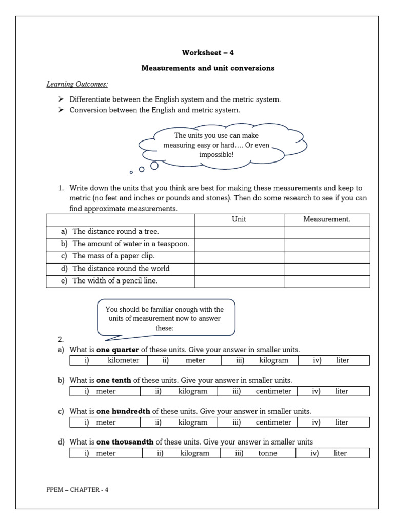 EM - Worksheet 4 | PDF | Measurement | Units Of Measurement