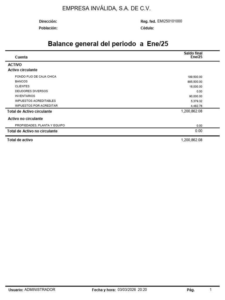Enero Balance General | PDF | Contabilidad | Hoja de balance