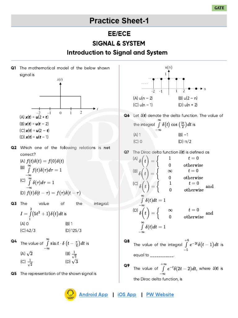 Introduction To Signals & Systems Practice Sheet 01 | PDF | Computer ...