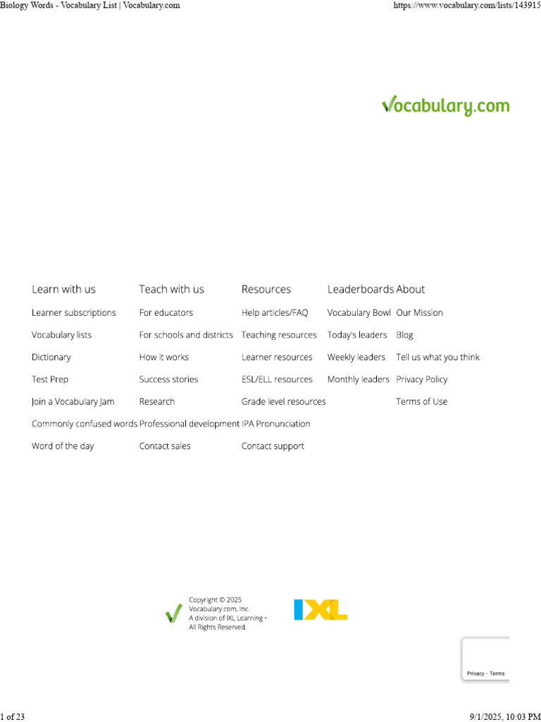 Biology Words - Vocabulary List | PDF | Biology | Cell (Biology)