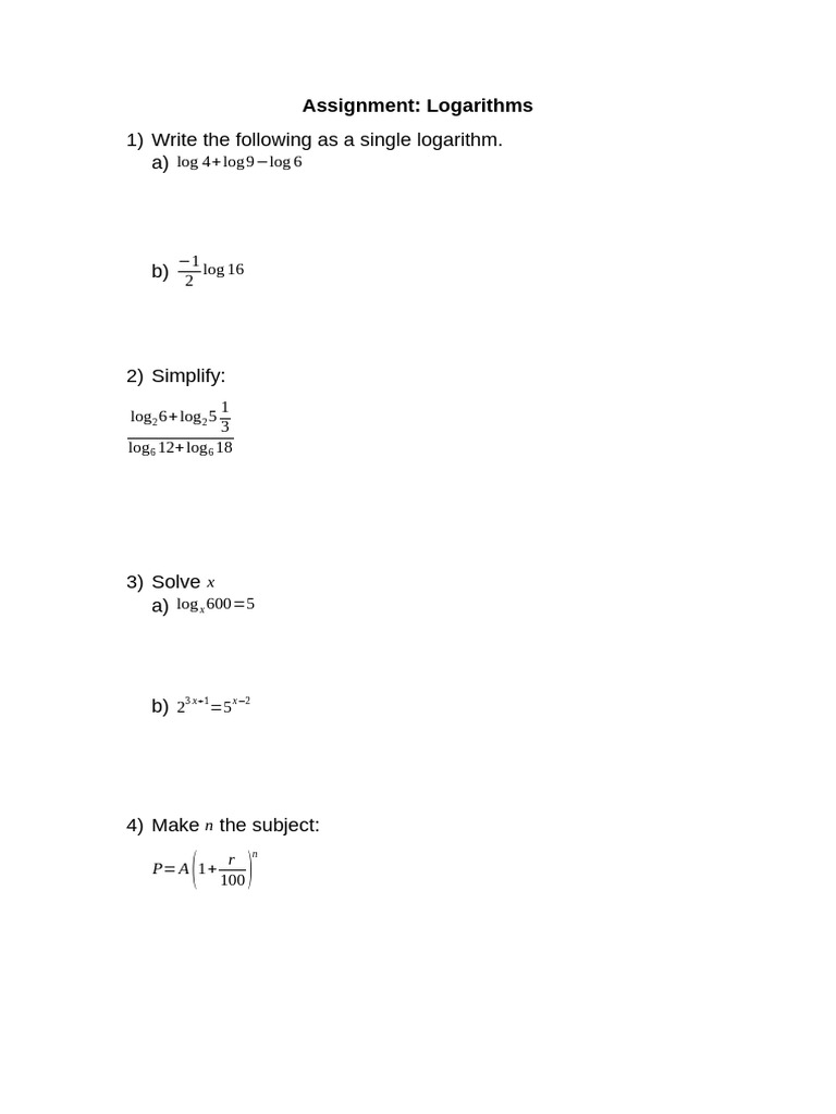 Assignment Logarithms | PDF