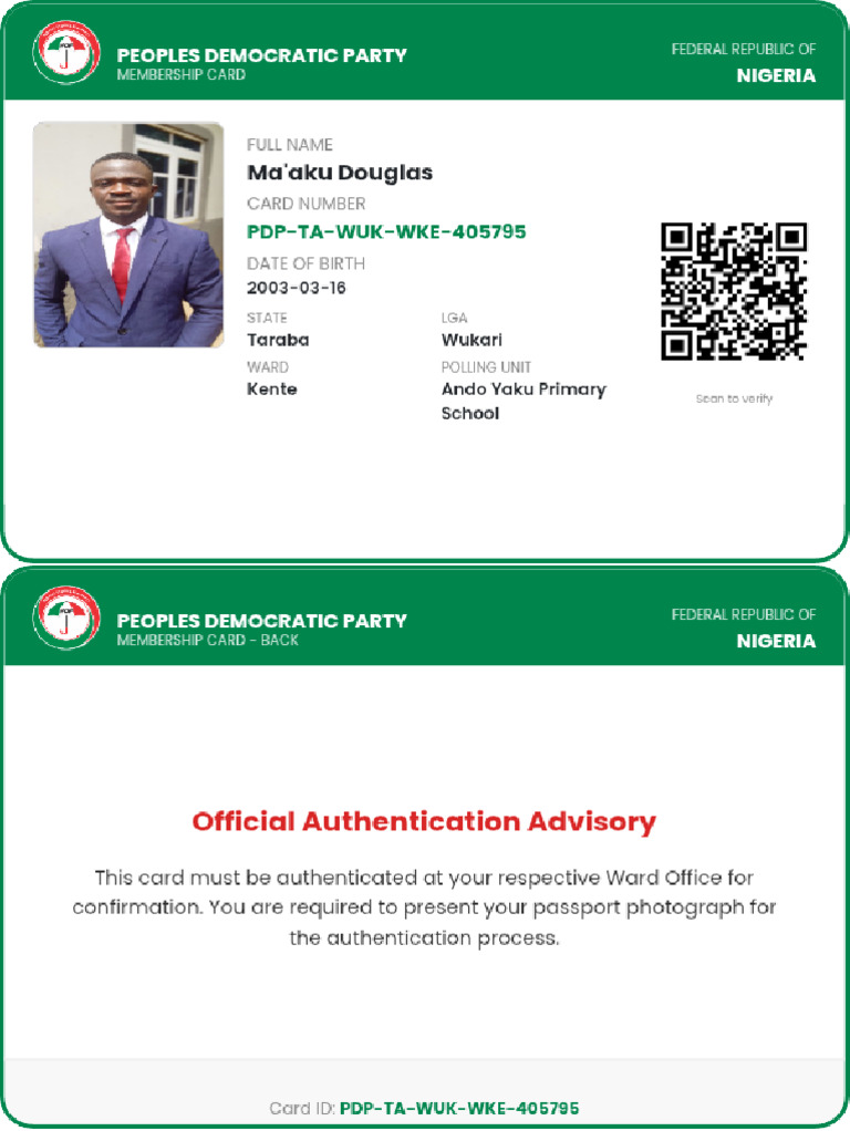 PDP ID Card Ma'Aku Douglas | PDF