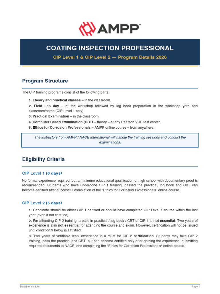 AMPP CIP Information Brochure 2026 | PDF | Coating | Certification