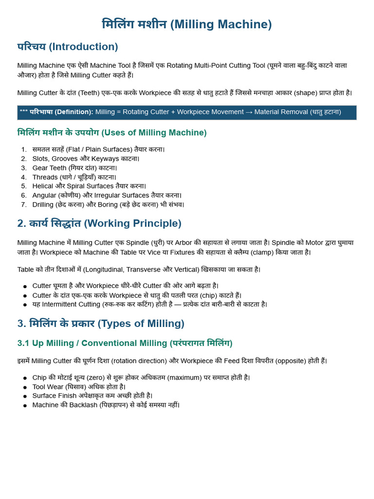 ME Milling Class Notes | PDF