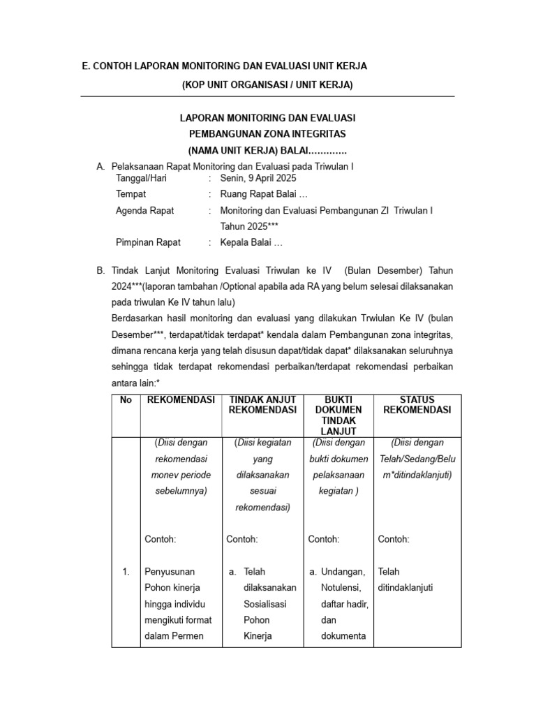 Template Laporan Monev Triwulan | PDF