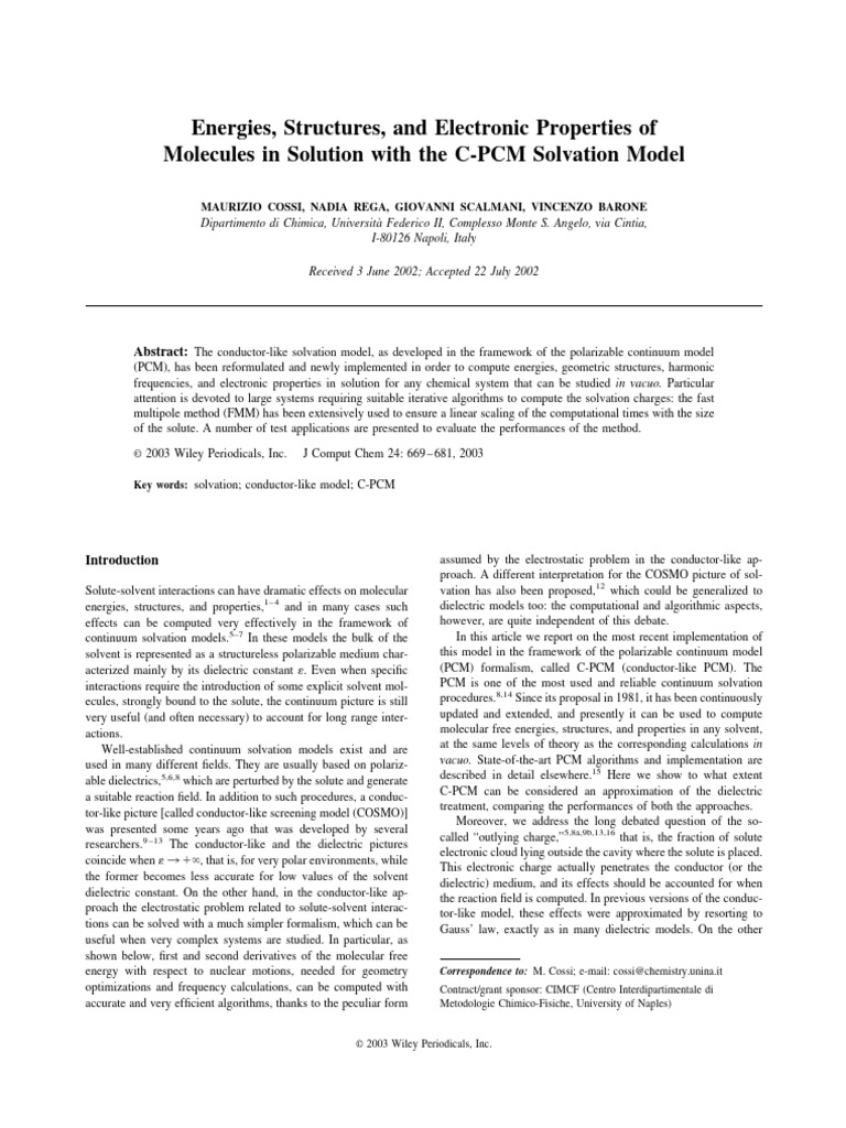 C PCM Solvation | PDF | Solvation | Physics