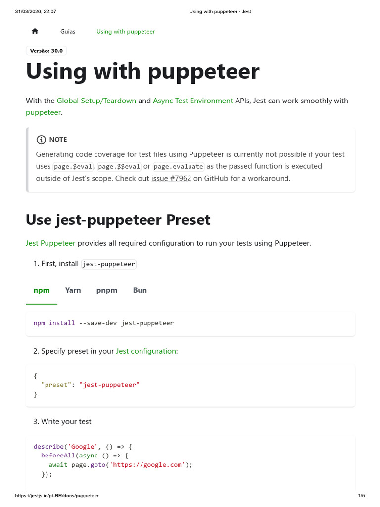 Using With Puppeteer Jest | PDF | Computer Engineering | Computer Science