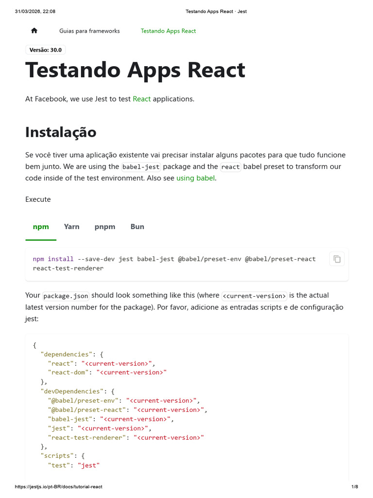 Testando Apps React Jest | PDF | Software da Web | Ajax (programação)