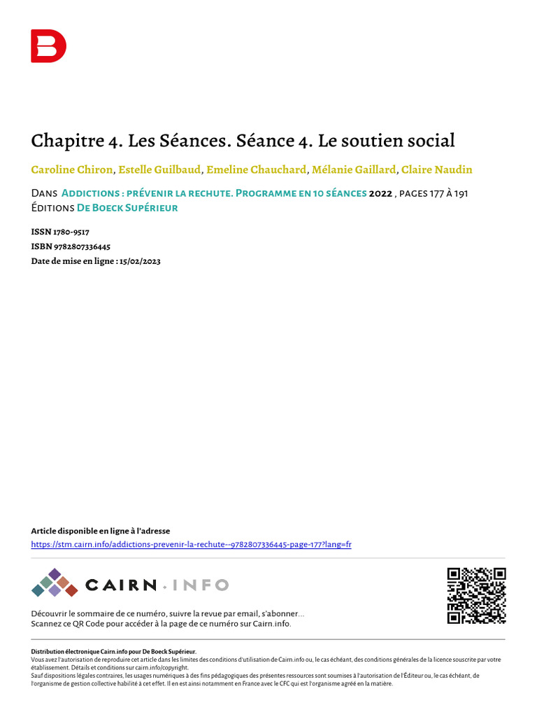 Chiron 2022 Chapitre 4 Les Seances Seance 4 Le Soutien Social | PDF ...