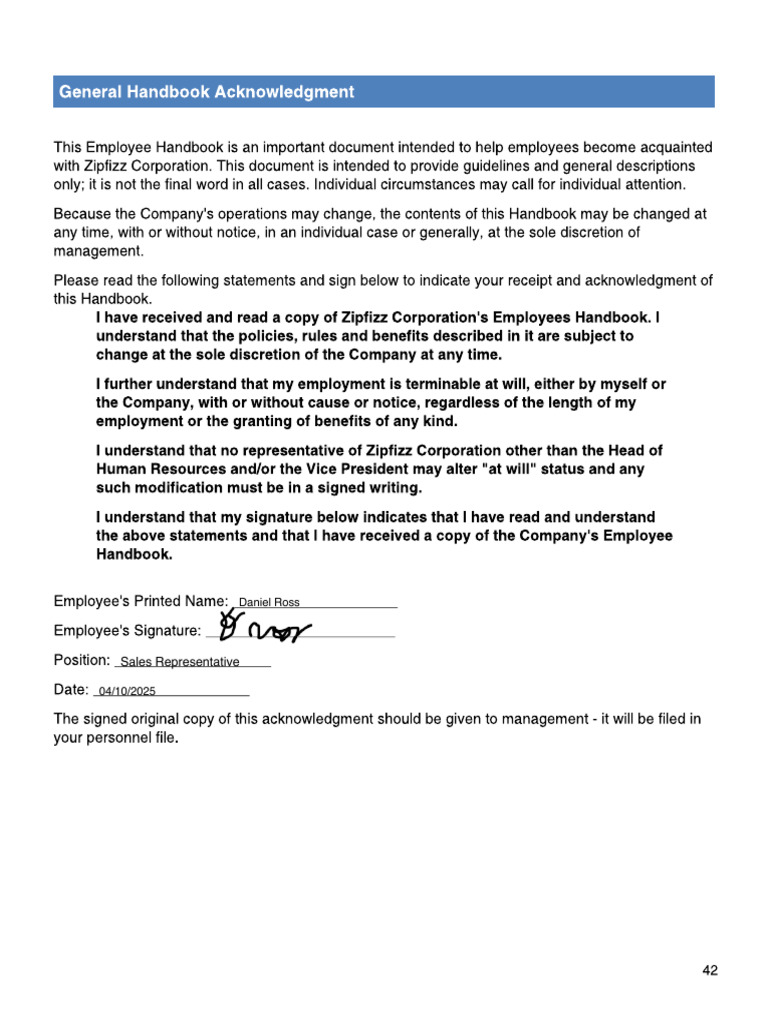 2025 Handbook Acknowledgement Form | PDF