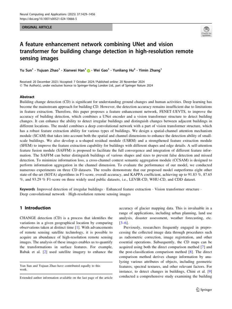 A Feature Enhancement Network Combining Unet and Vision Transformer For ...