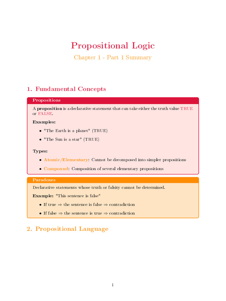 Propositional Logic Summary | PDF | Proposition | Logic