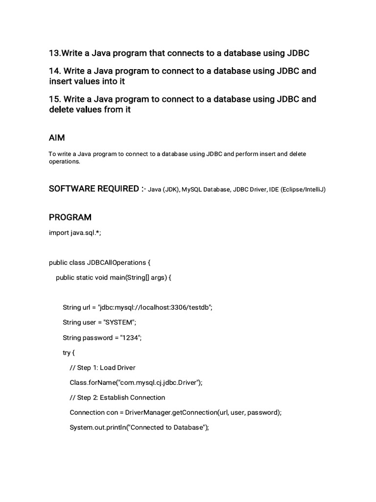 JDBC Program 13,14,15 | PDF