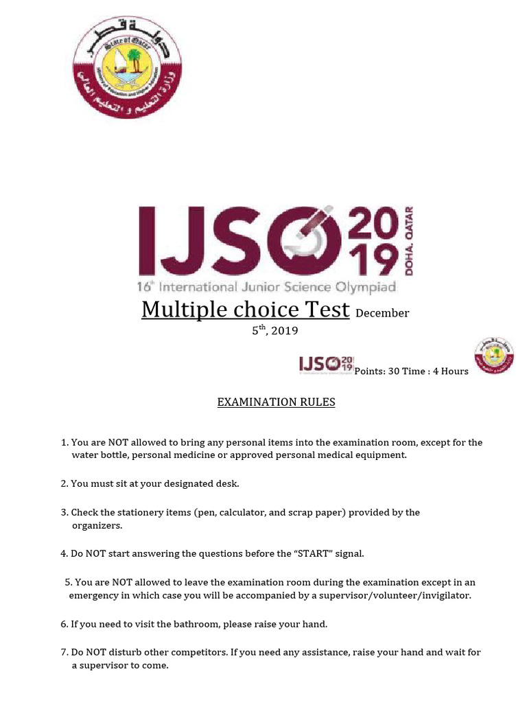 Ijso 2019 MCQ Question | PDF | Circulatory System | Chemistry