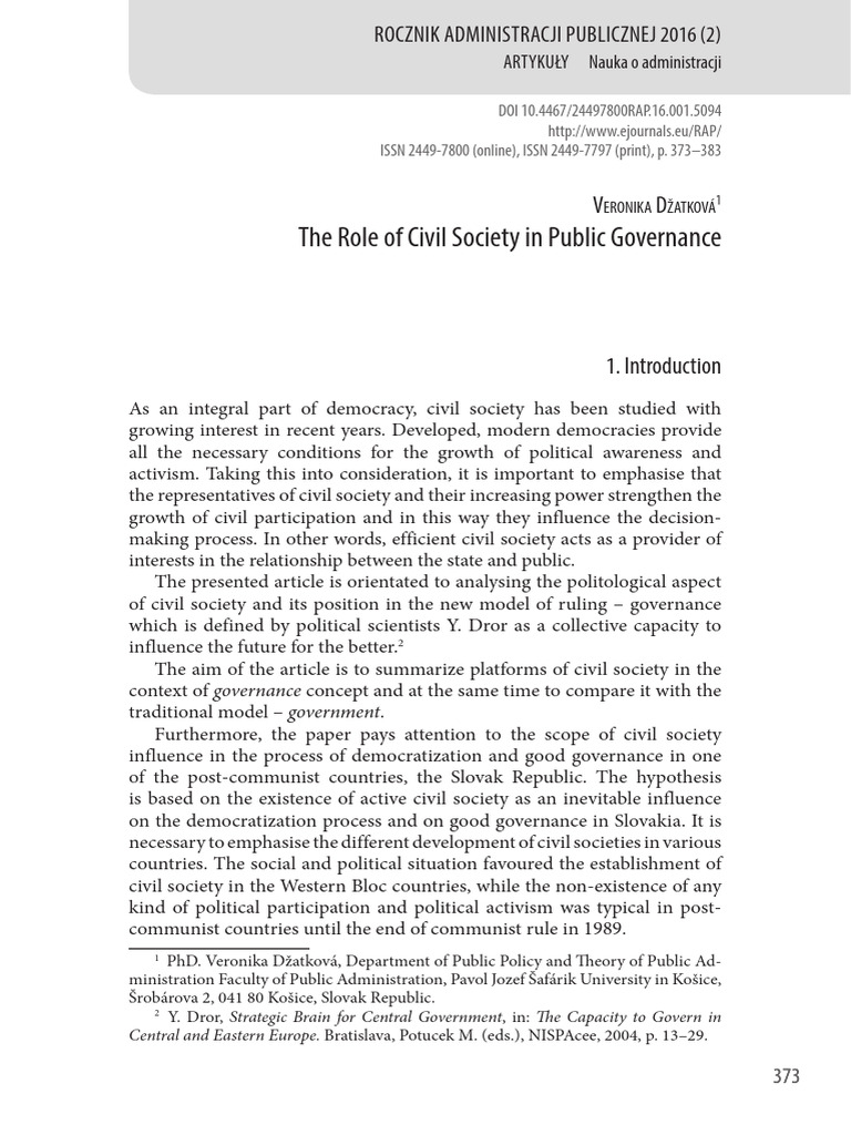 2016-The Role of Civil Society in Public Governance | PDF | Governance ...