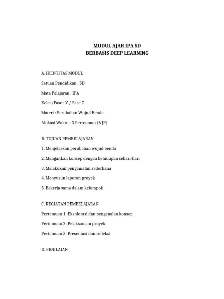 Modul Ajar IPA SD Deep Learning | PDF