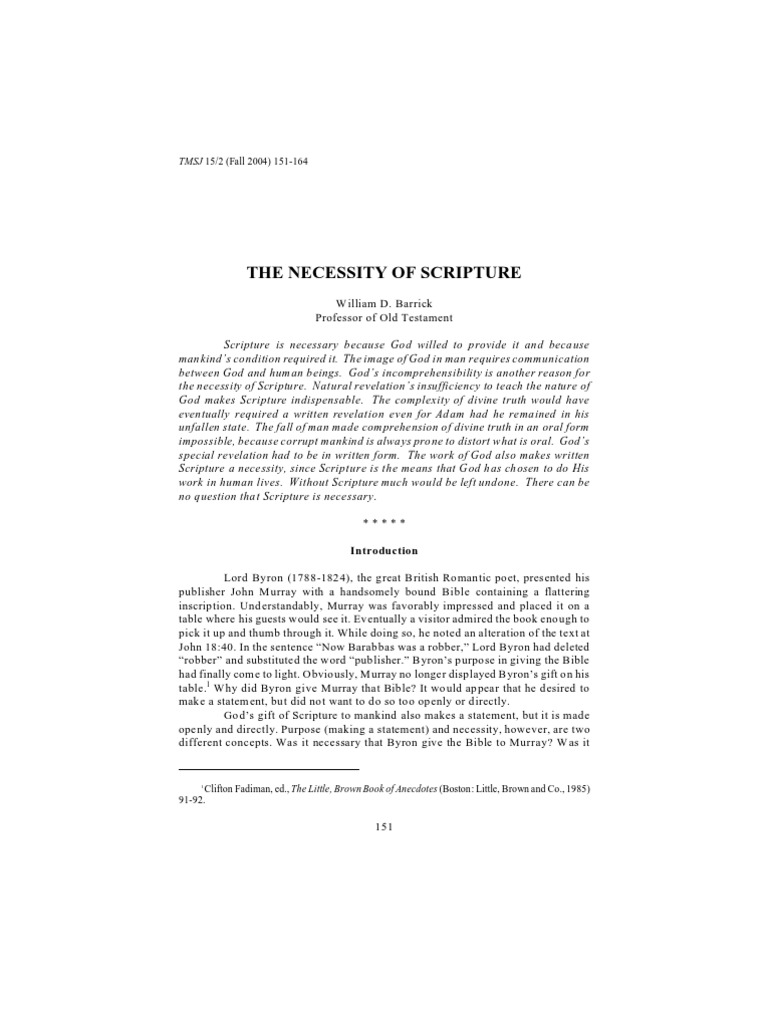 The Necessity of Scripture Explained | PDF | Revelation | God