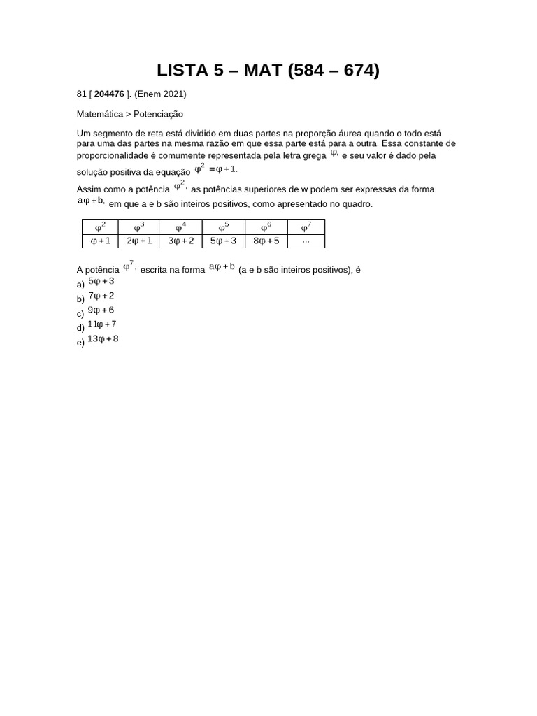 Lista 5 - Mat (584 - 674) | PDF