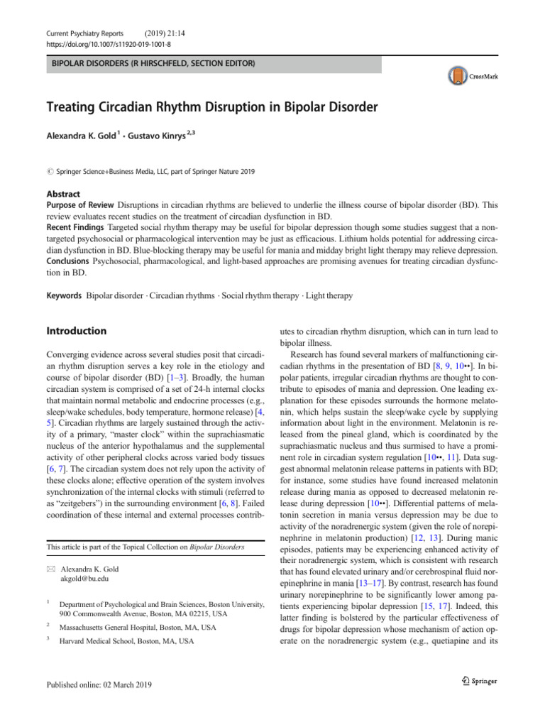 Treating Circadian Rhythm Disruption in Bipolar Disorder | PDF ...
