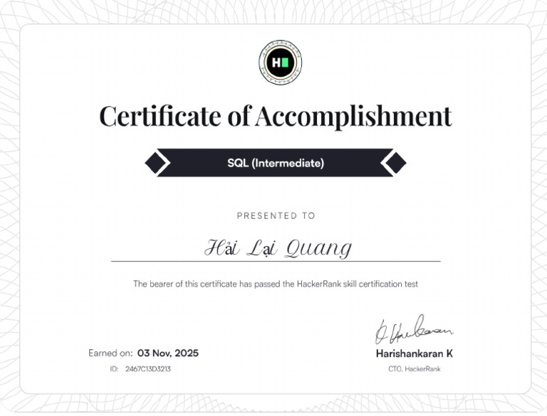 SQL Intermediate Certificate | PDF