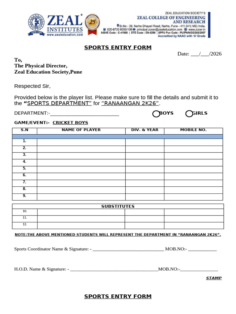 Sports Entry Form-1 | PDF | Chess Openings | Chess