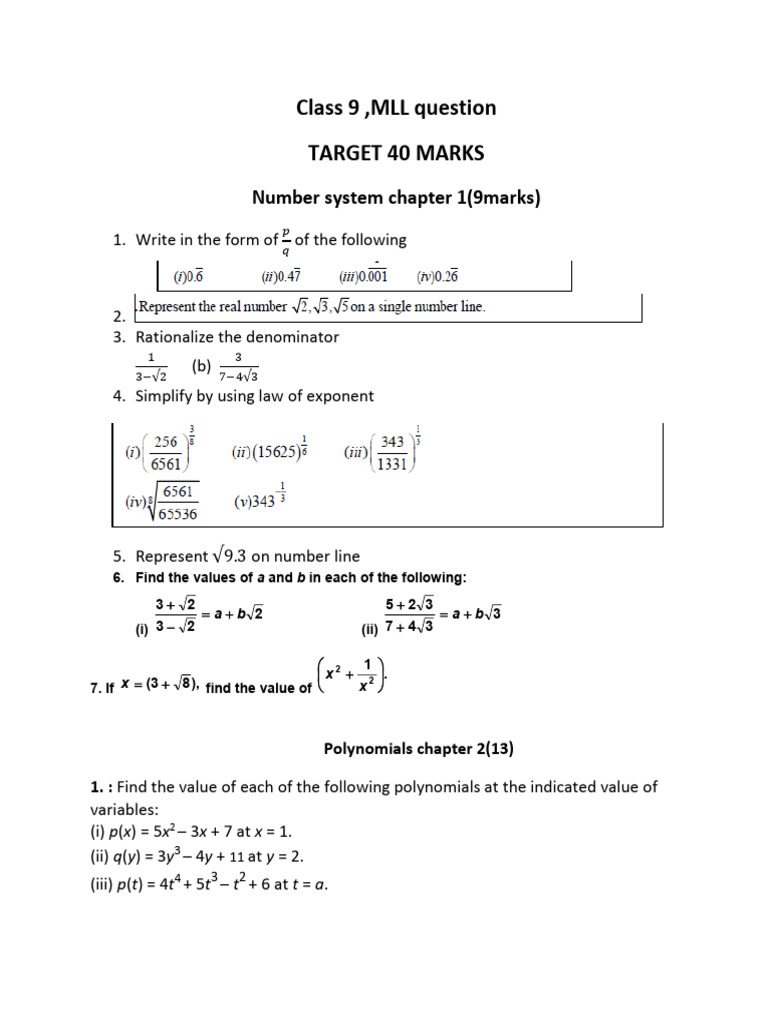 Practice Questions Class 9 Maths | PDF
