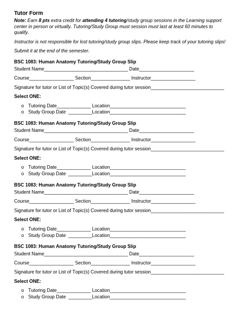 Tutor Form | PDF