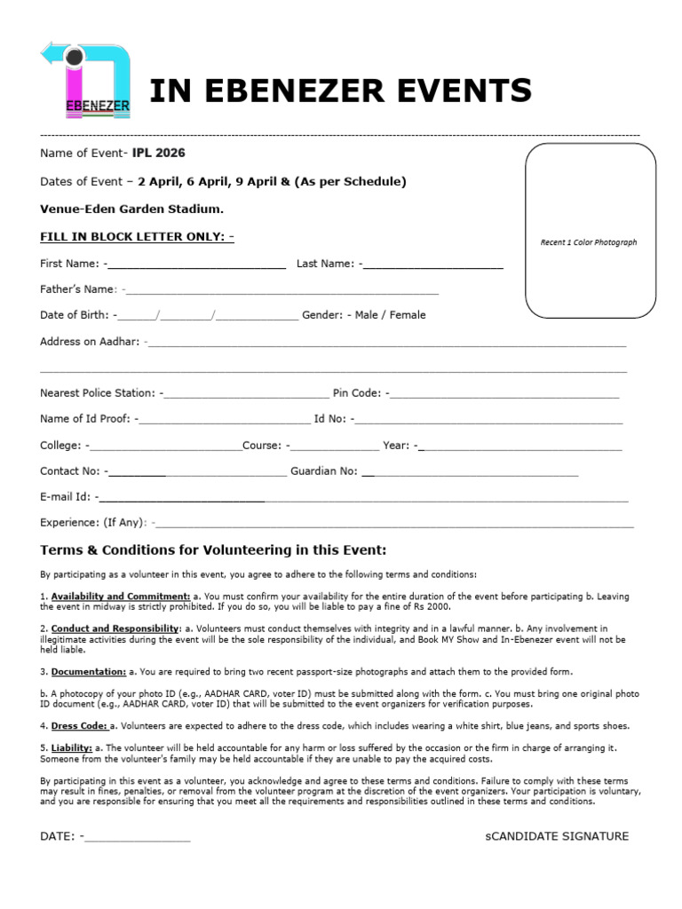 Event Form IPL Kolkata | PDF