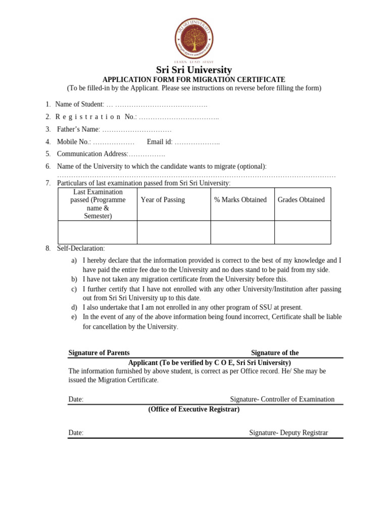 Migration Certificate Application Form-Upload To Uni | PDF