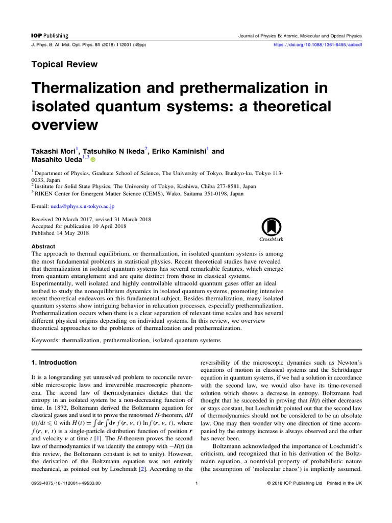 Thermalization and Prethermalization in Isolated Quantum Systems | PDF