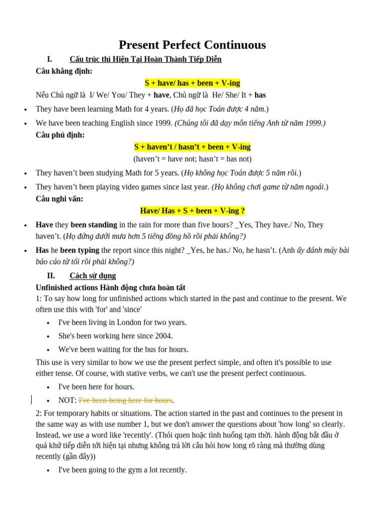 Present Perfect Continuous | PDF | Linguistics | Grammar