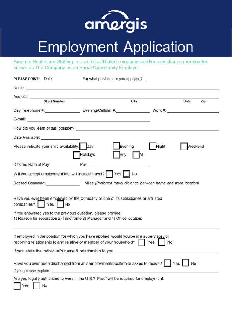 Amergis Employment Application April 2024 2 | PDF