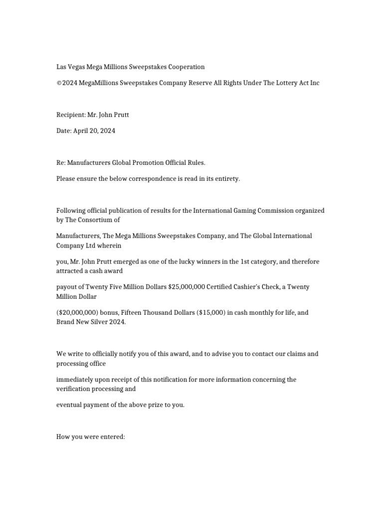 Recreated Sweepstakes Letter | PDF