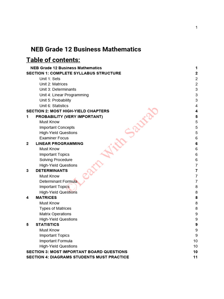 Business Mathematics (12) High Yield Question | PDF | Matrix ...