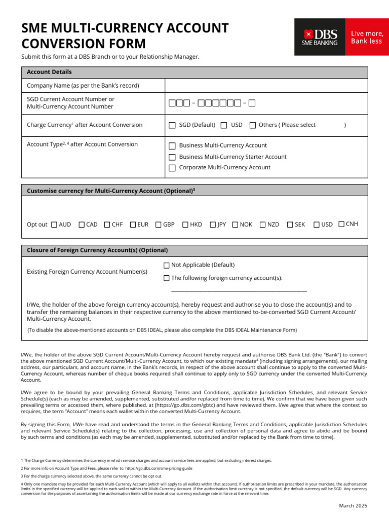 Dbs Sme Mca Conversion Form | PDF
