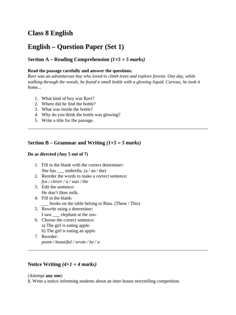 Class 8 English | PDF