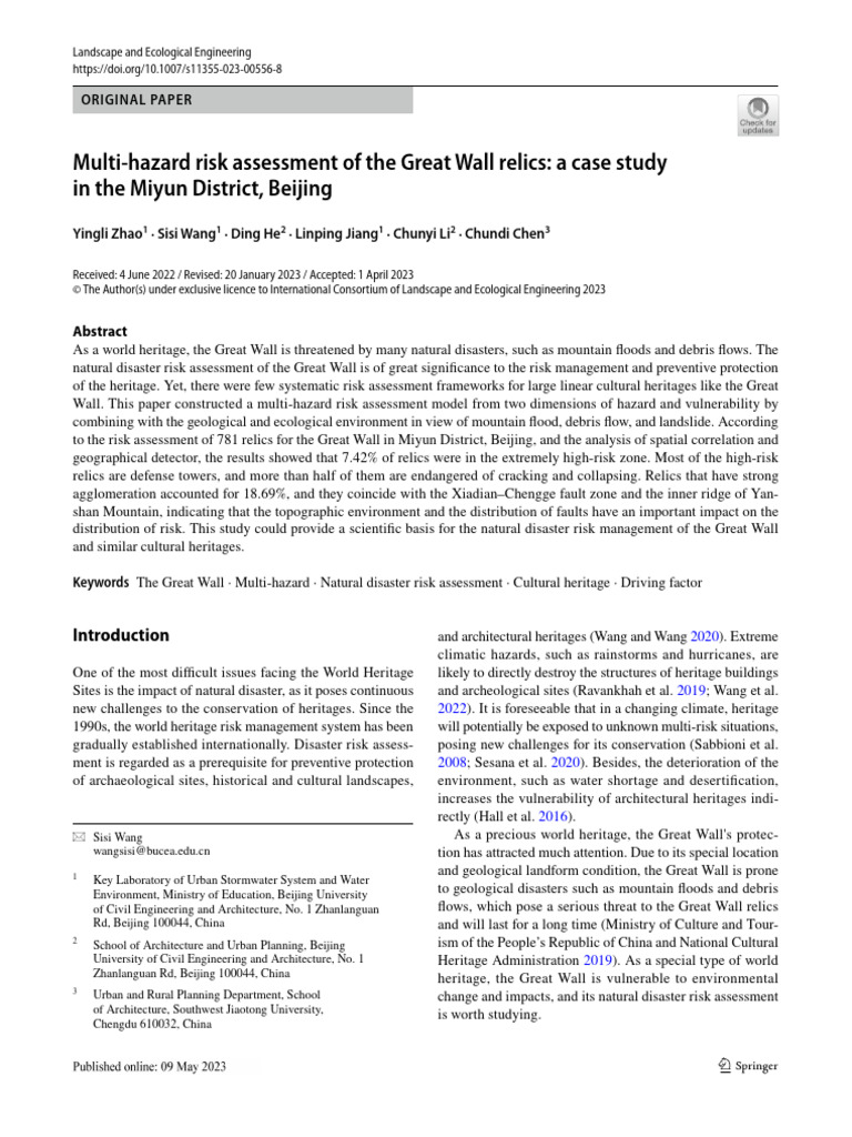 Multi Hazard Risk Assessment of The Great Wall Relics | PDF | Risk ...